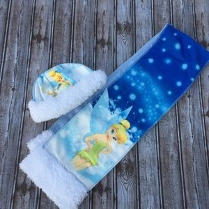 Girls Tinkerbell blue winter hat and scarf small